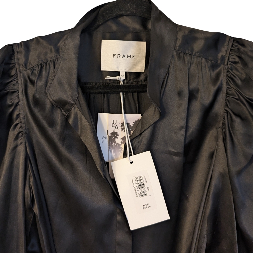 FRAME Gillian Silk Mini Shirt Dress Black Size Small NWT - Picture 7 of 12